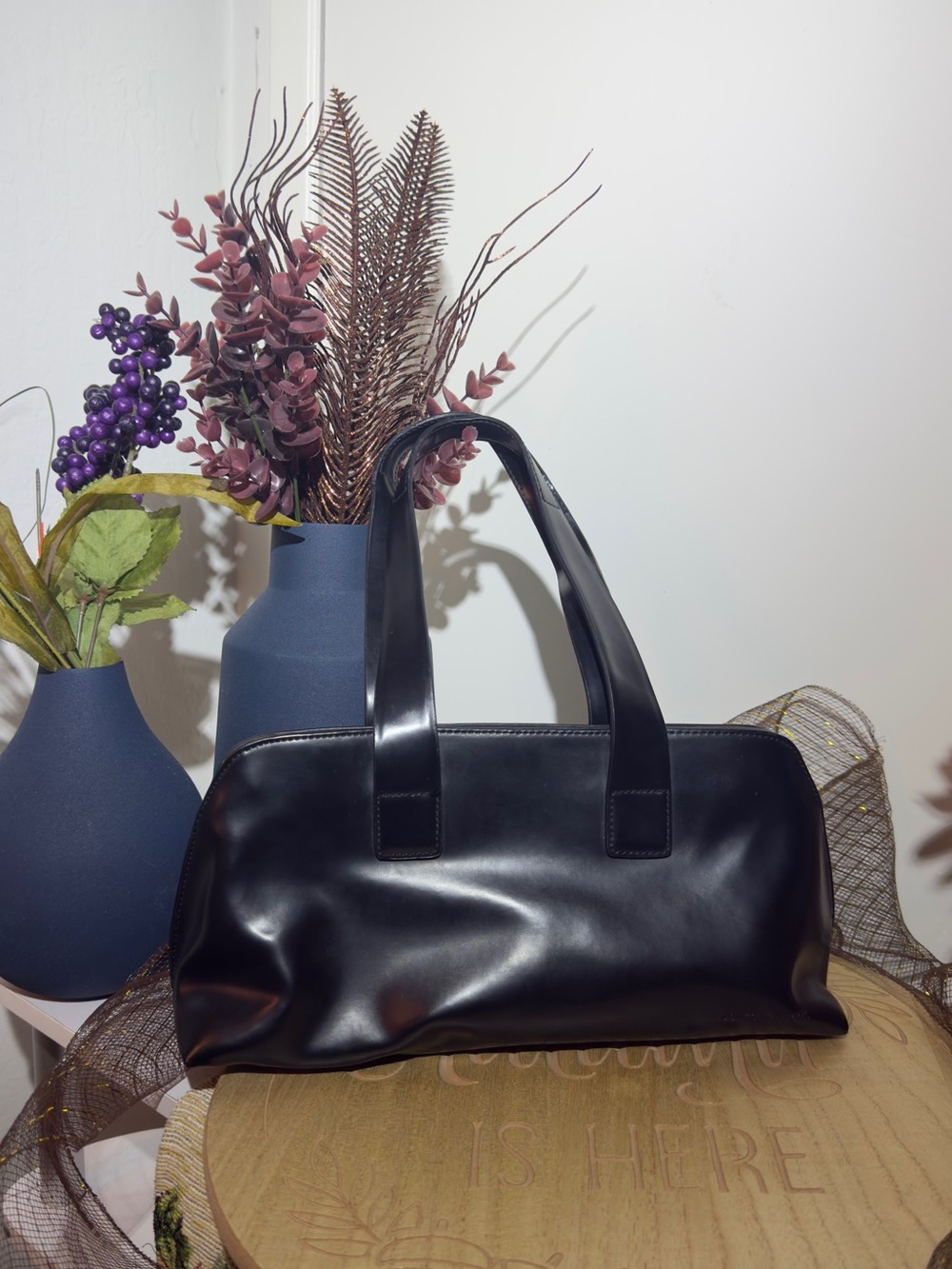 Jones New York Black Leatherette Shoulder Bag
